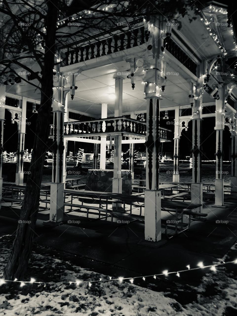 Christmas lights at the park shelter