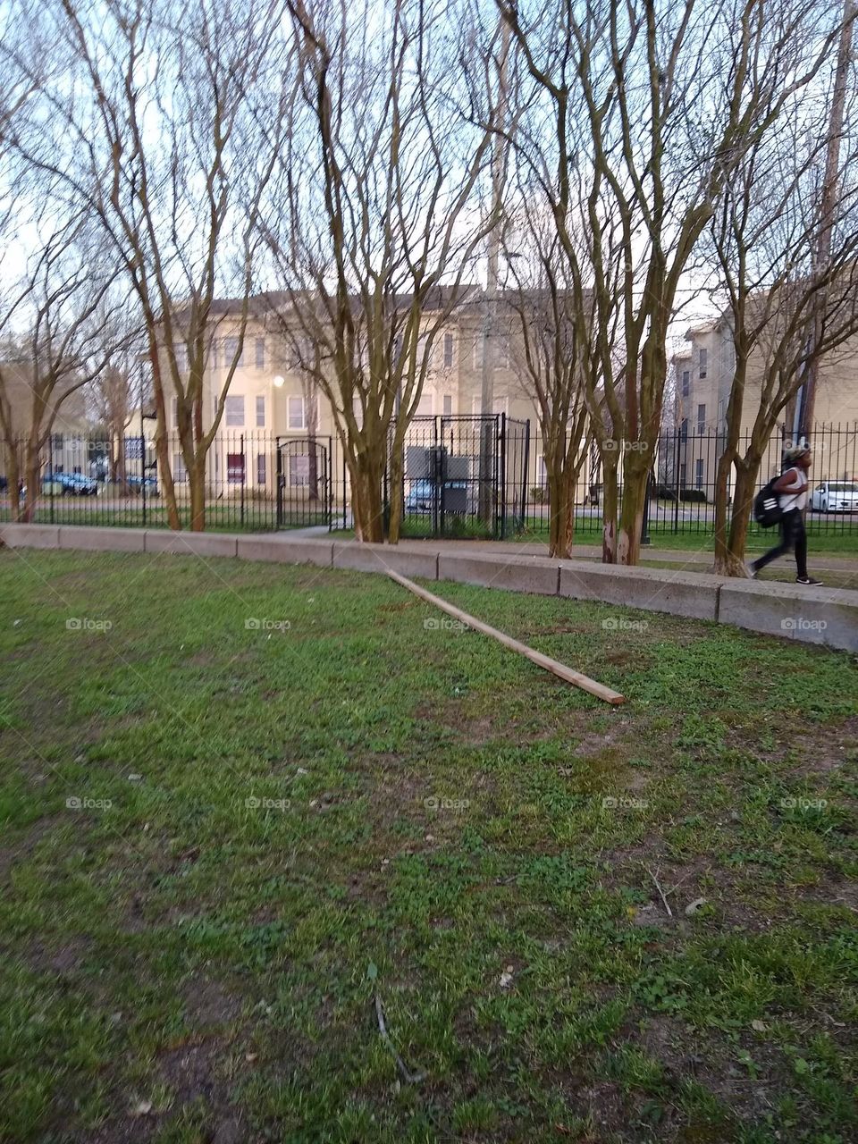 Neighborhood architecture. Apartments near park.