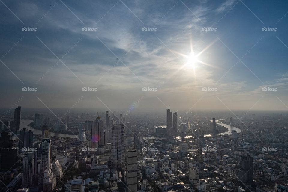 Sunny day over central city , Bangkok Thailand