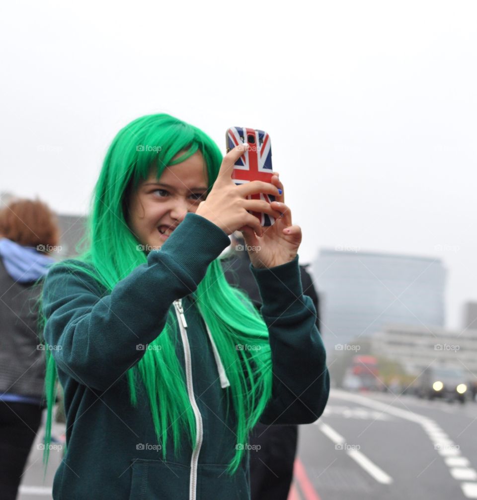 Green hair girl photo