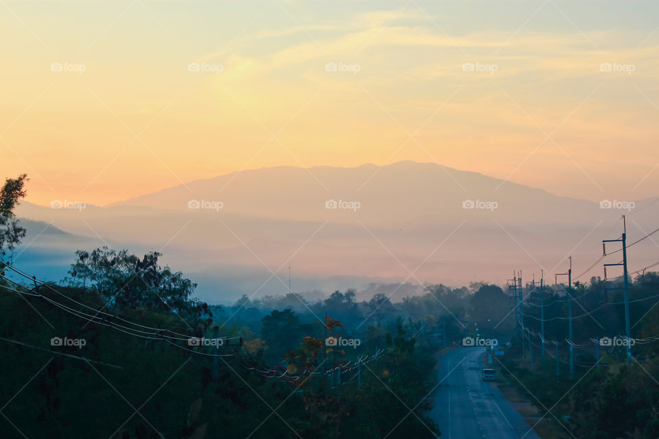 Fog in the morning in countryside Thailand.