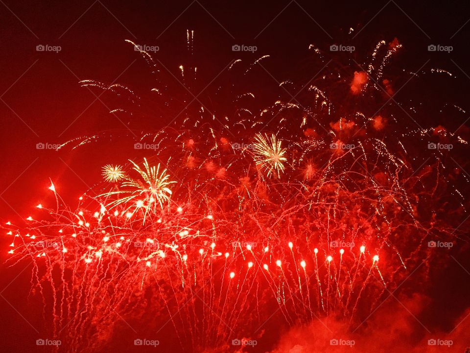 Fireworks display in red and white