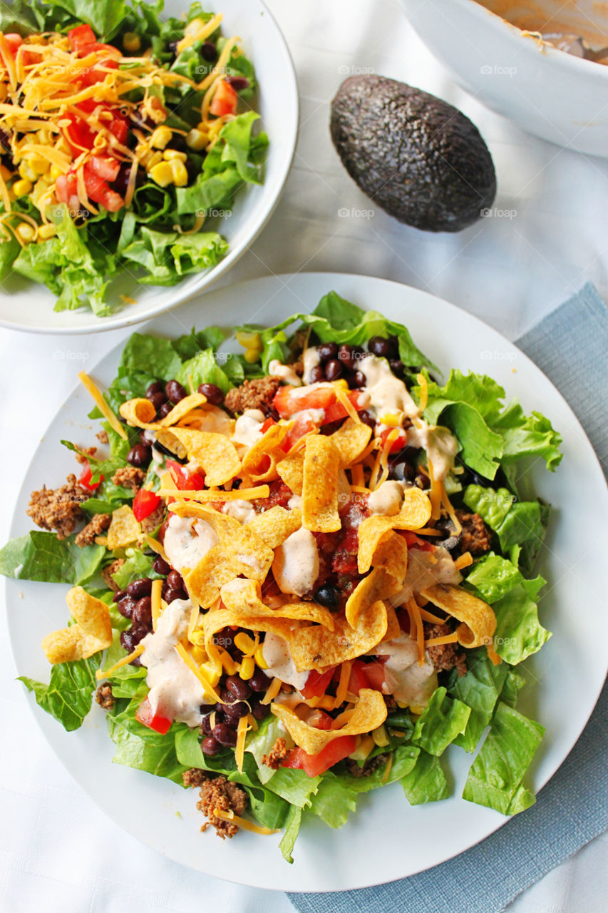 High angle view of taco salad in plate