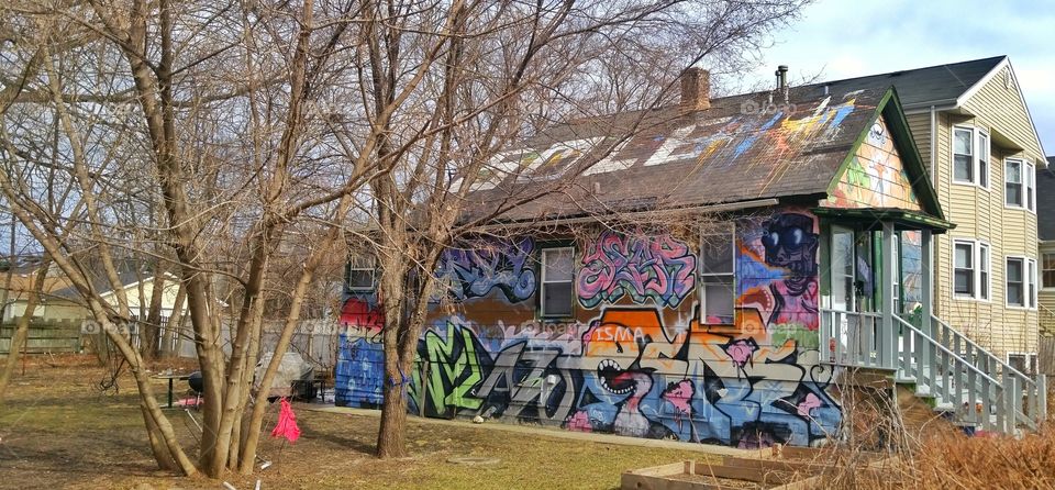 graffiti covered house
