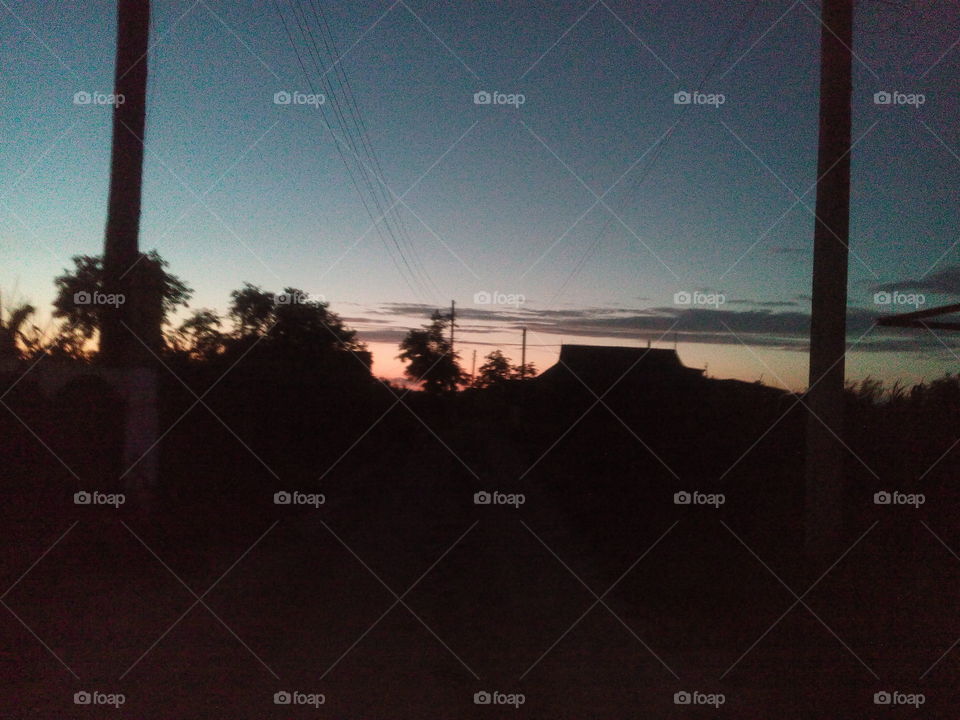 Landscape, Silhouette, Backlit, Sunset, Evening