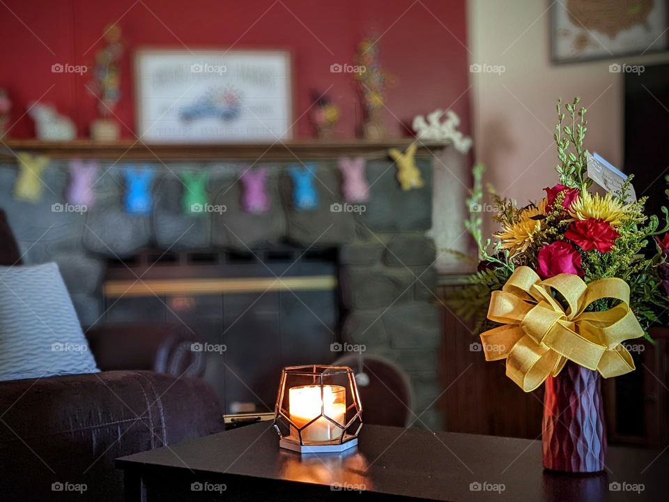 candle and flowers