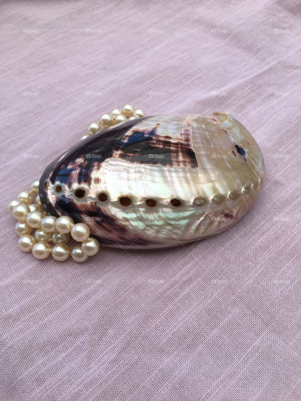 Pearl necklace with shell