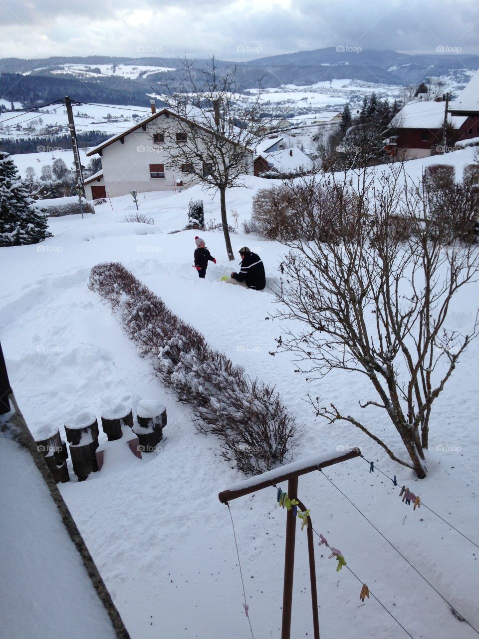 Play in a Snowy landscape of the upper French Doubs 