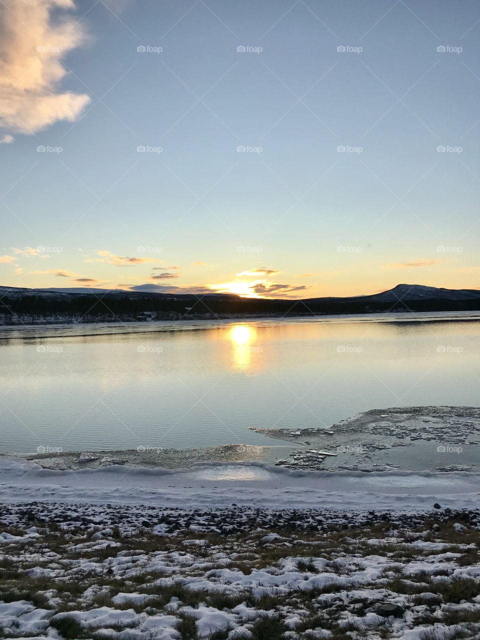 Sweden, lake, ice, winter, sunset, cold