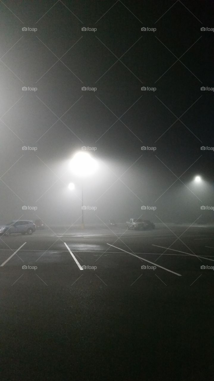 fog ,parking  lot