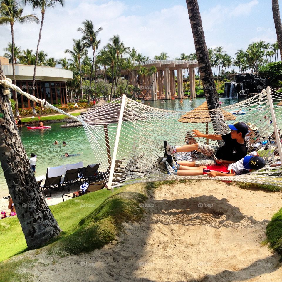 Our Summer Vacation. Looking at the lagoon from the hammock 
