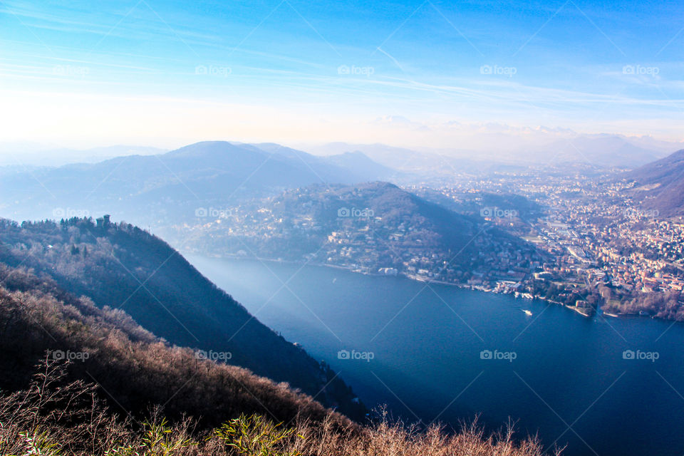 Foggy weather hiding the mountains at Lake Como