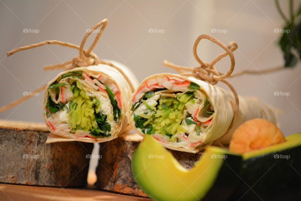 Close-up of rolled up food