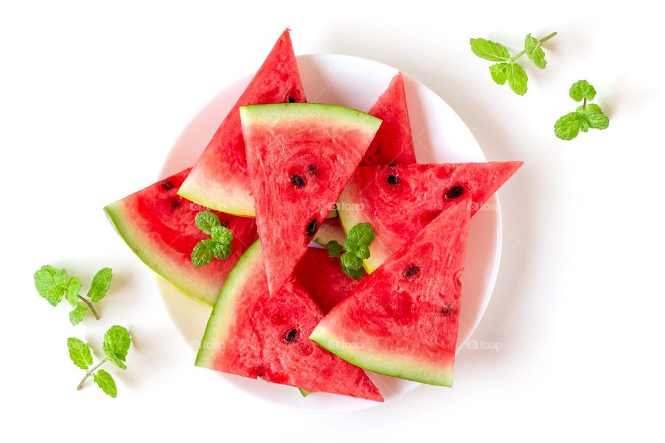 Juicy watermelon slices with fresh mint, healthy snack