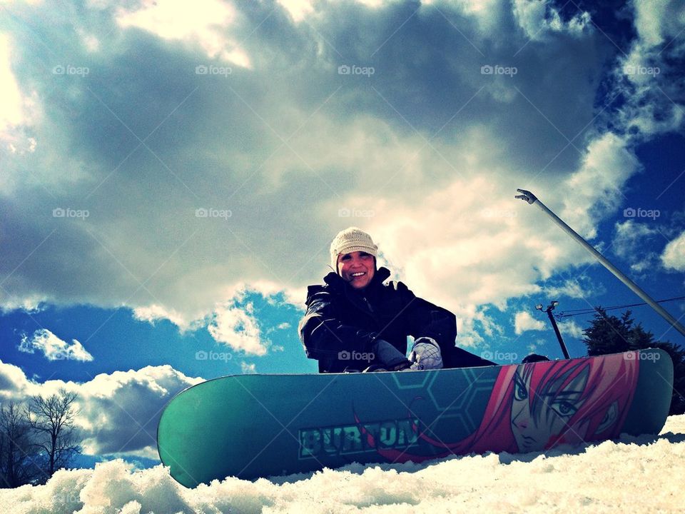 Jen snowboarding