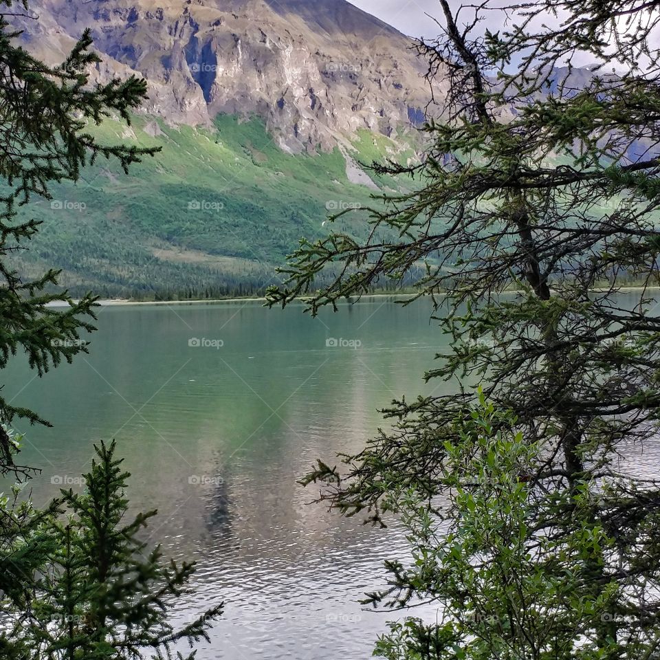 Serenity of a wilderness lake in the Wrangell Mountains of Alaska