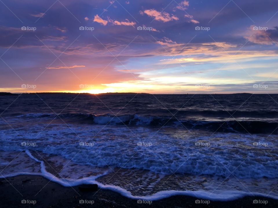 Sunrise over a stormy ocean