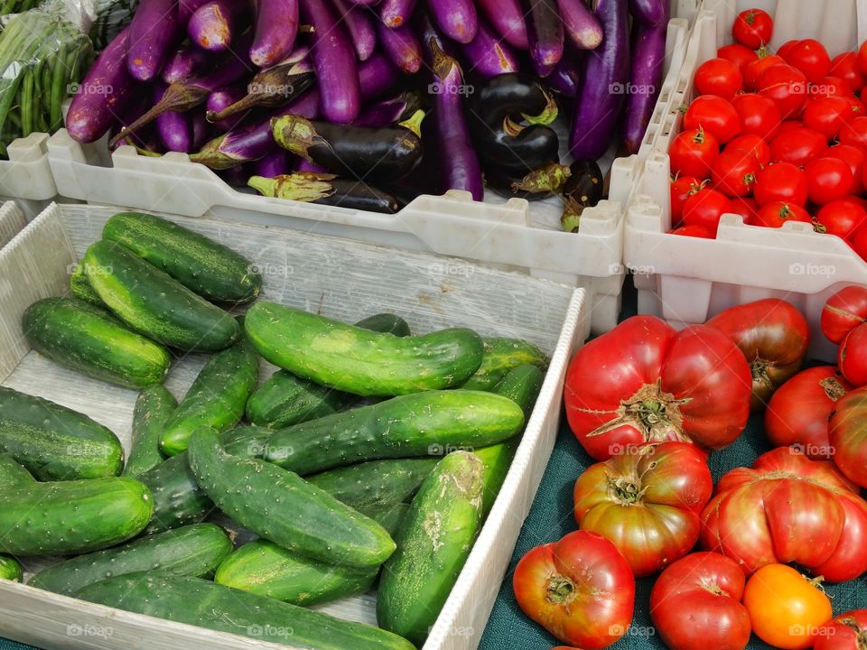 Fresh Harvest Vegetables. Organic Vegetables At A Farmer's Market
