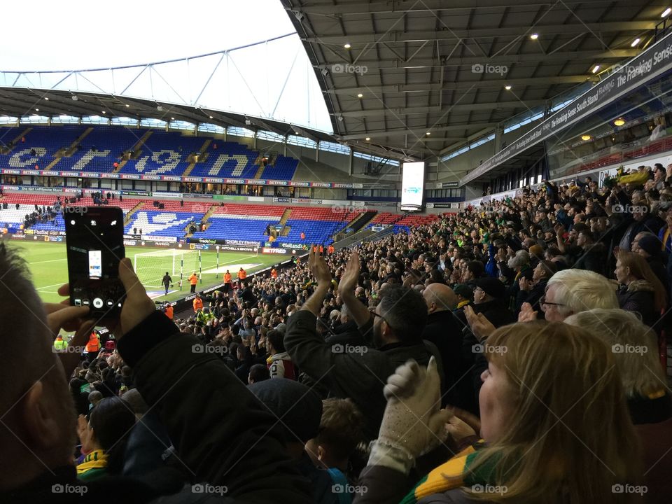 Norwich City fans at Bolton’s Macron Stadium. 