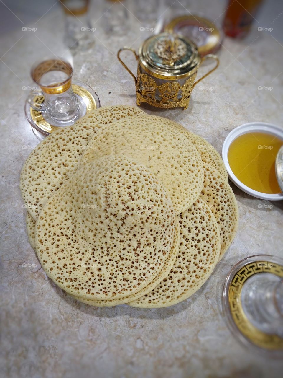 Moroccan meal, in the form of wheels and holes in the roof, in a traditional dish.