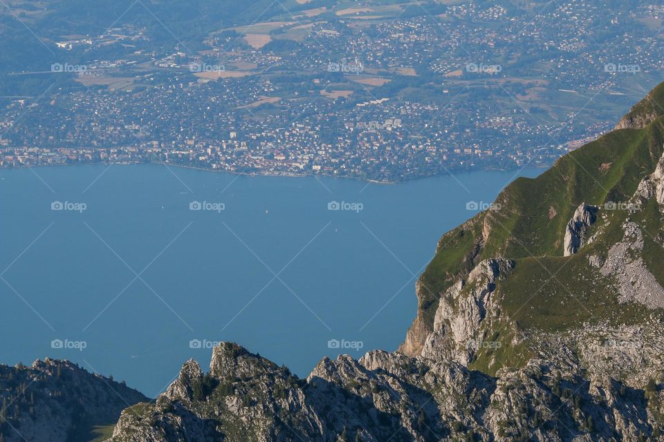 view on leman lake from a mountain peak