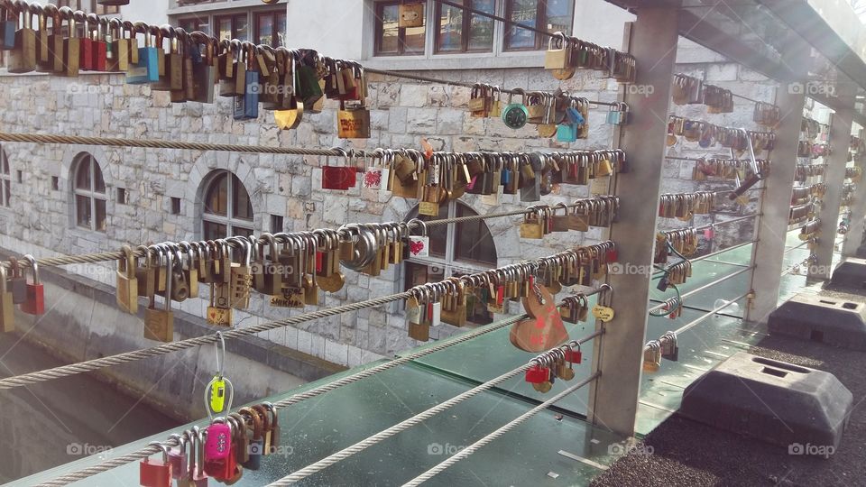 lover locks at ljubljana, slovenia