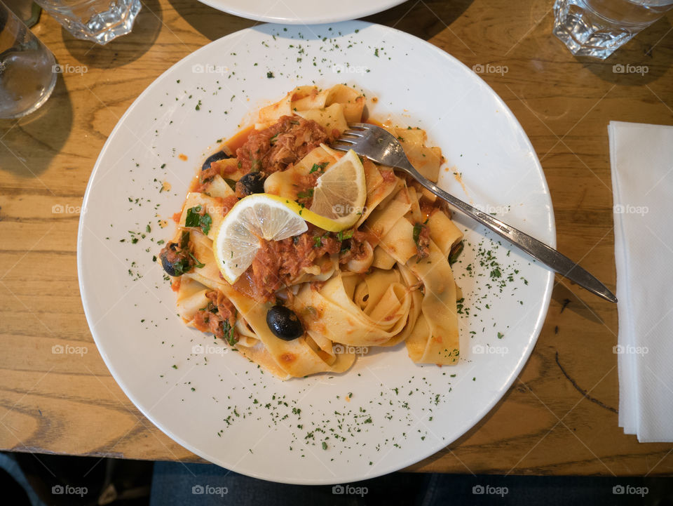 Directly above view of food in plate