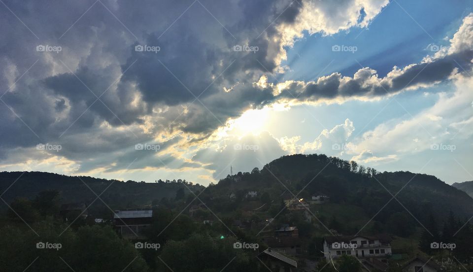 Sunny landscape and mountains view 