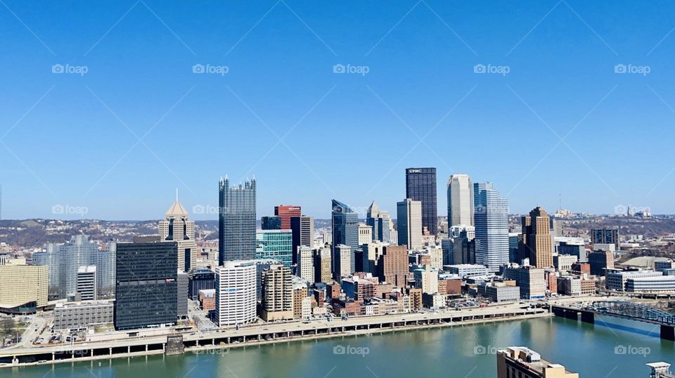Cityscape Skyline of Pittsburgh Pennsylvania overlooking the River