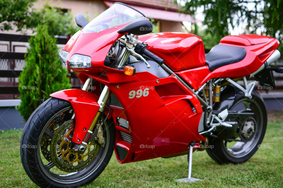 red ducati 996s motorcycle outdoors