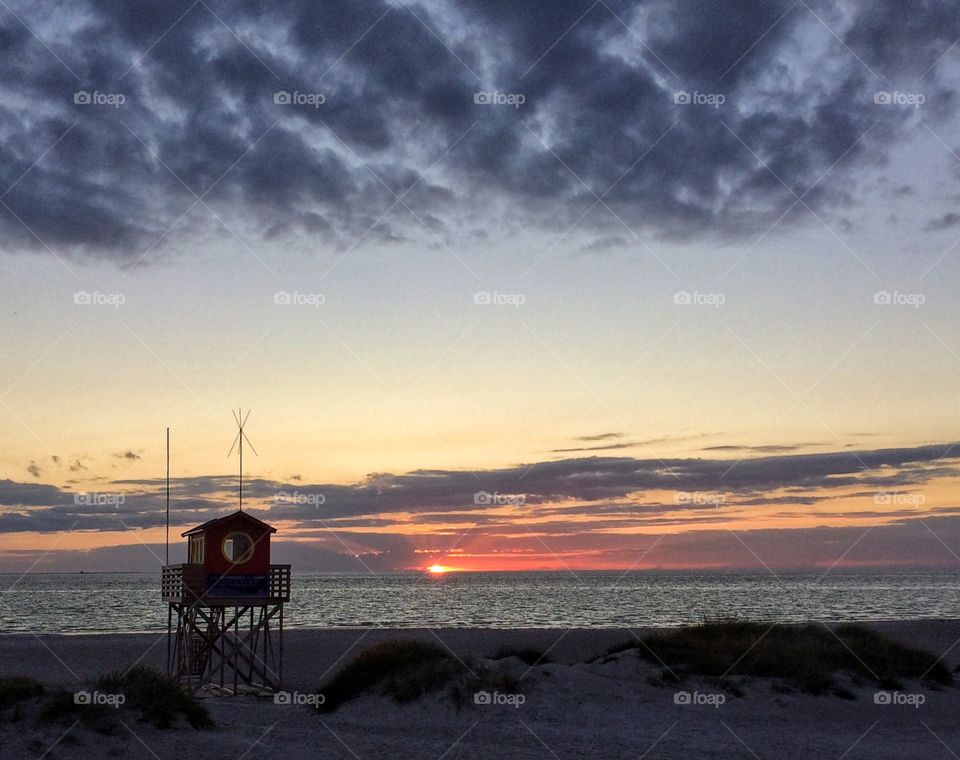 Hut in sunset 