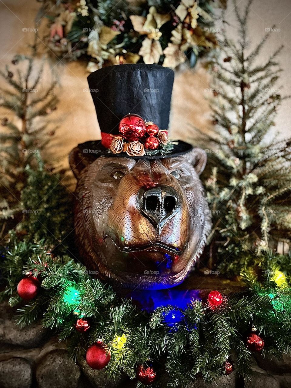 Carved Wooden Bear Mantel Piece