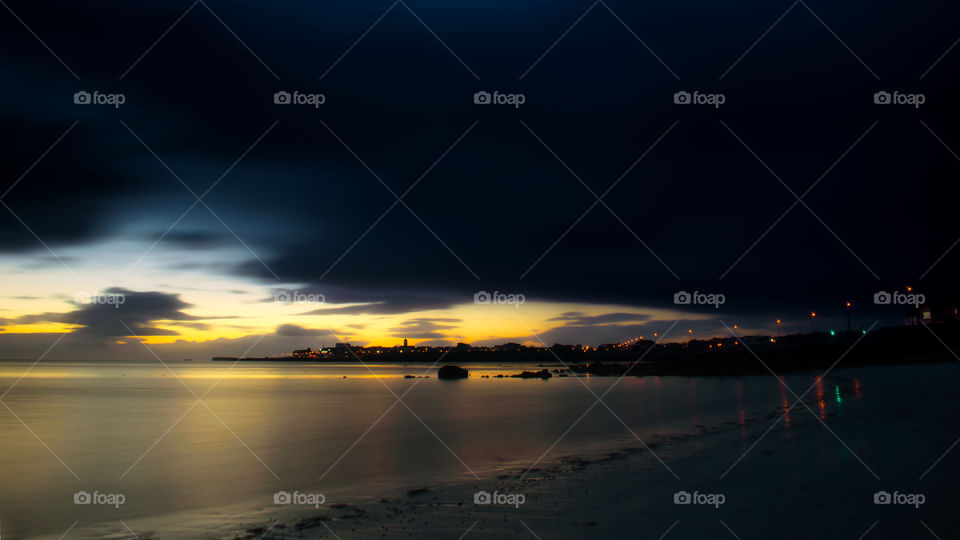 Night falling over Salthill beach at Galway bay, Ireland