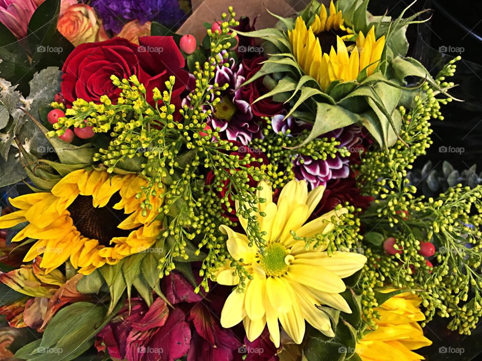 Yellow flowers. Sunflower bouquet 