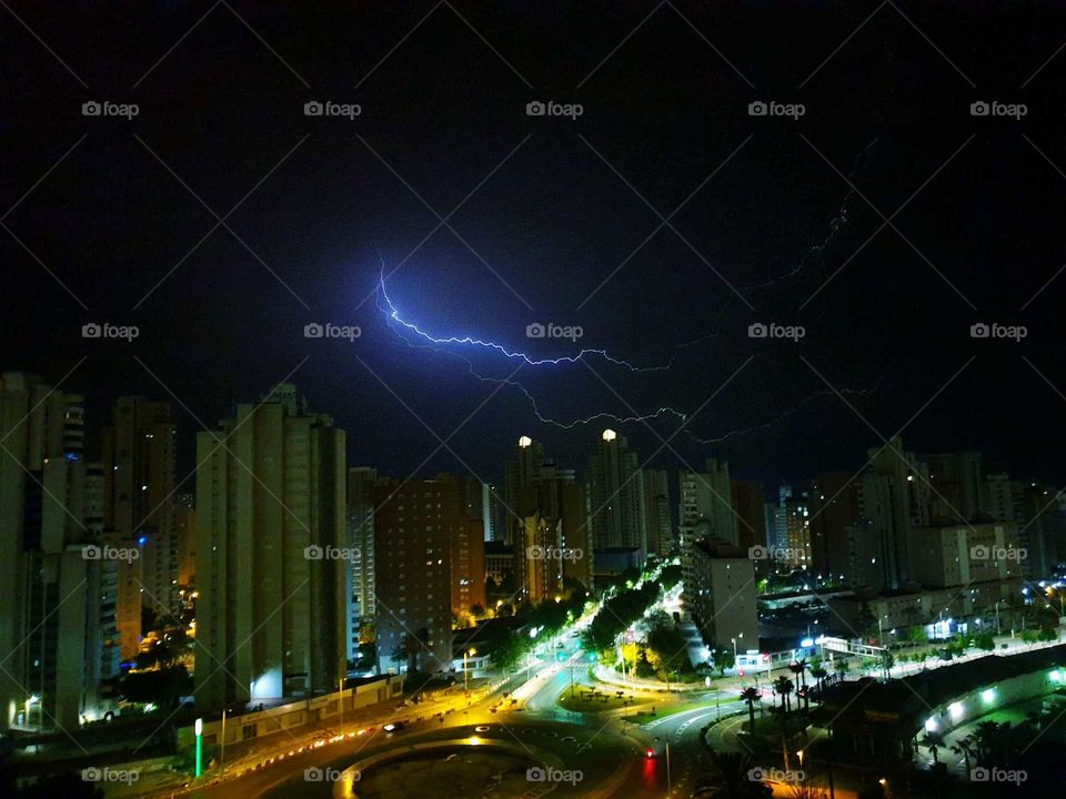 City#skyscraper#night#storm#lights