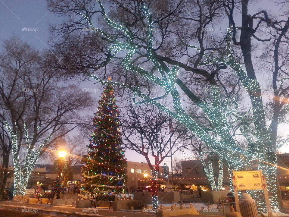 Christmas tree lights at the Plaza in Taos New Mexico