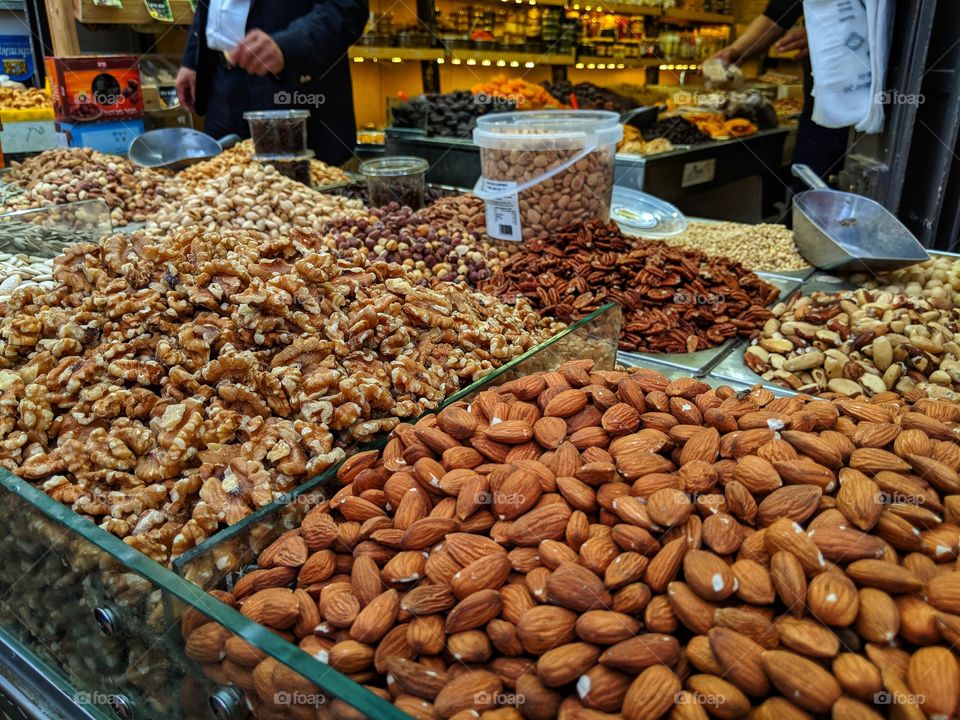 Getting nuts at the Mahane Yehuda Market in Jerusalem