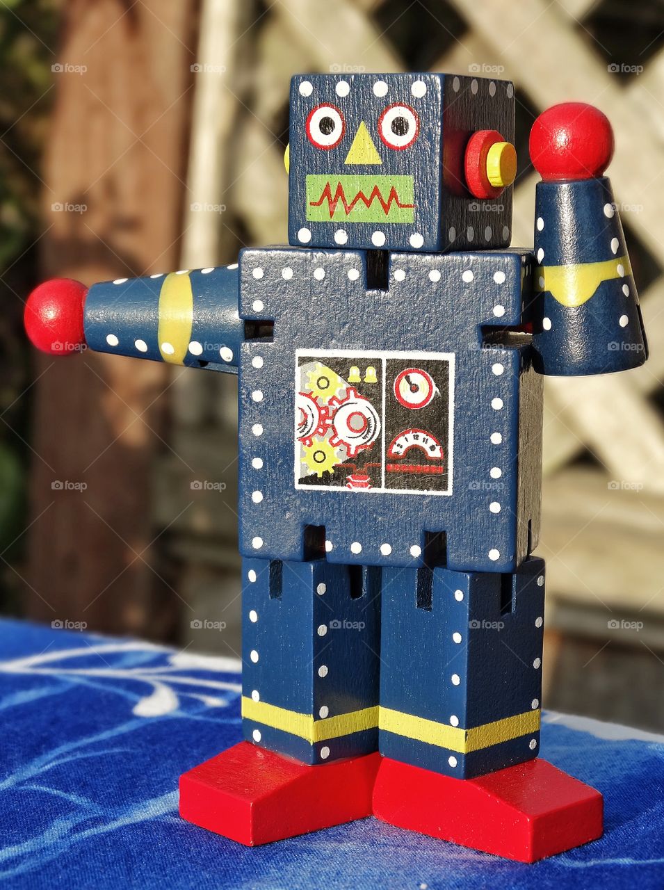 Colorful Toy Robot. Brilliantly Colored Old Fashioned Wooden Toy Robot
