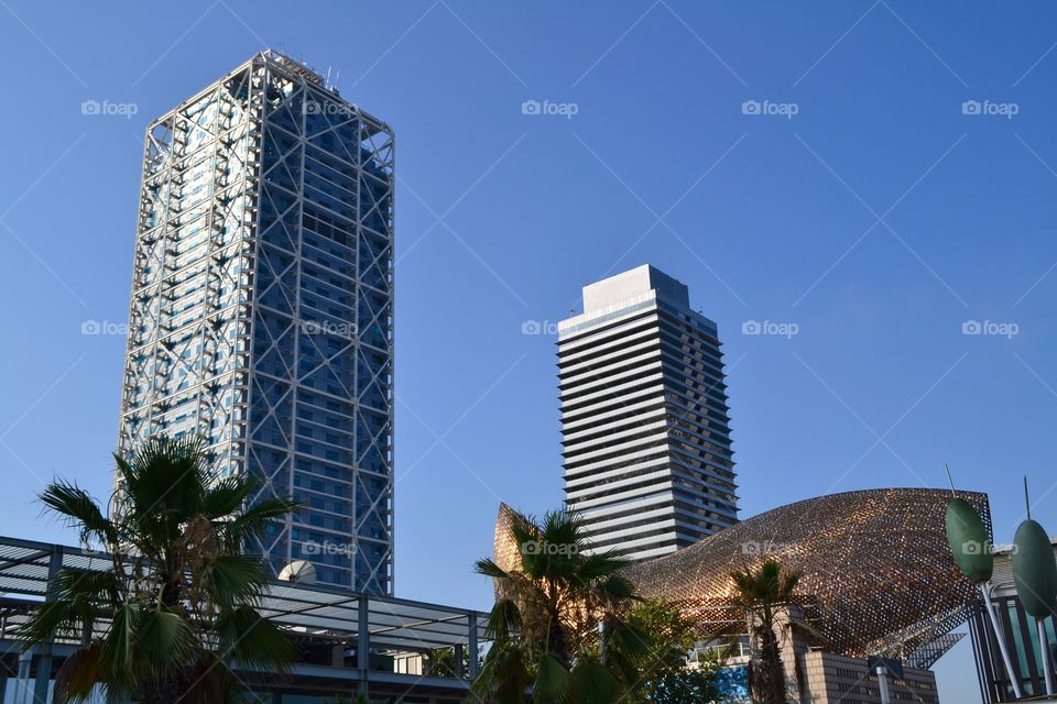 Towers in Port Olympic in Barcelona, Spain