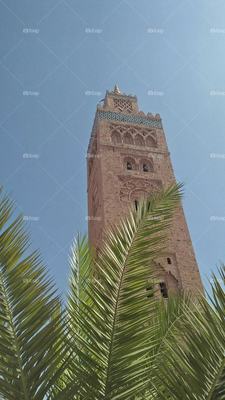 The famous and highest minaret if KOTOUBIA mosque at marrakech city in Morocco