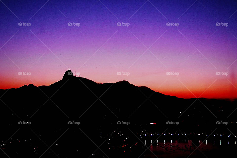 twilight over the silhouette of Rio de Janeiro, Brazil