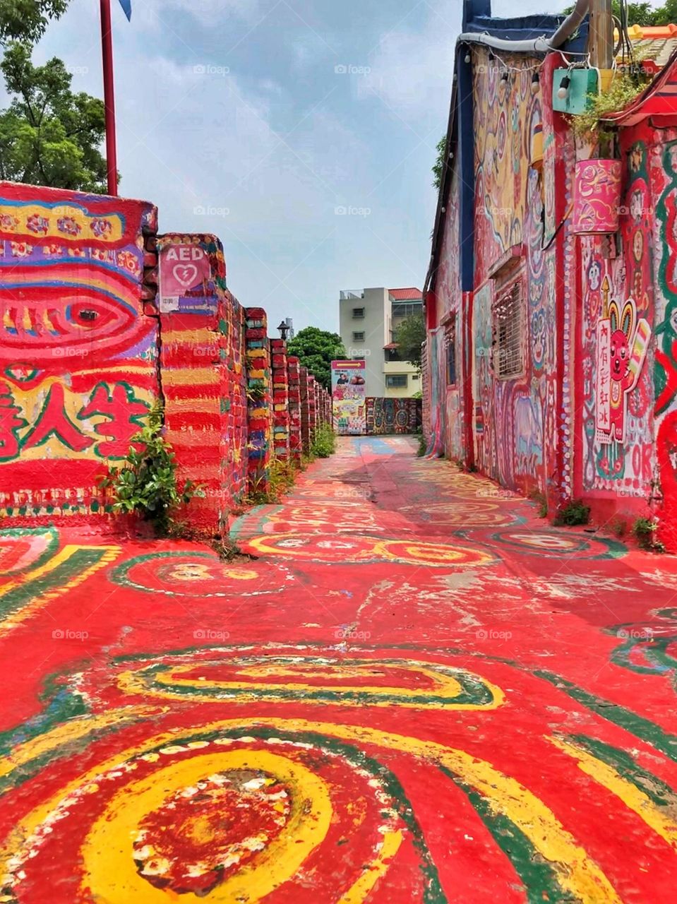 Colourful and vibrant stone houses along streets of Taiwan