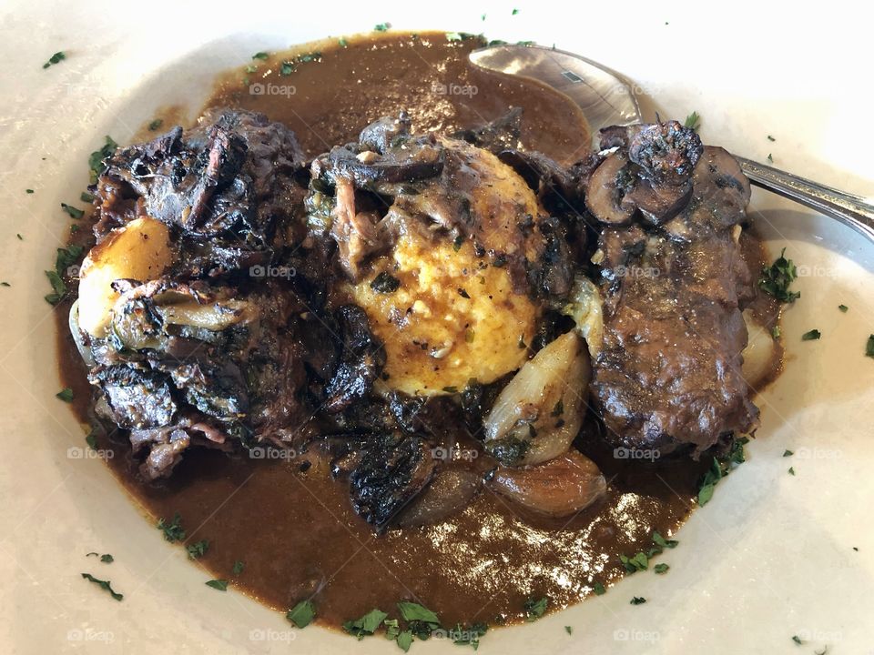 Beef Short Ribs With Polenta In Savory Sauce