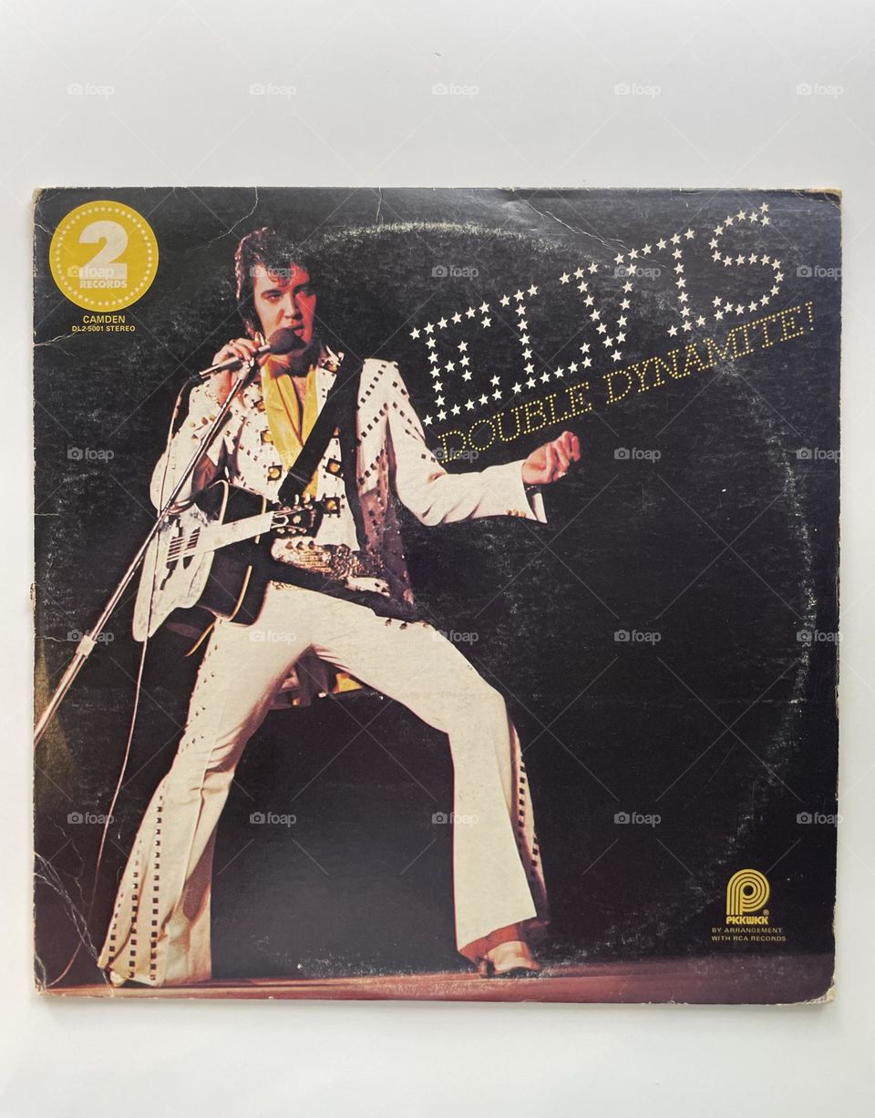 Elvis records, classic Elvis music, tunes from the 1970’s, music on vinyl, Elvis Double Dynamite record 