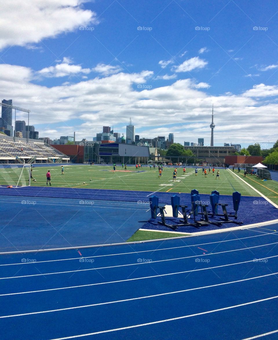 Playing football in downtown 