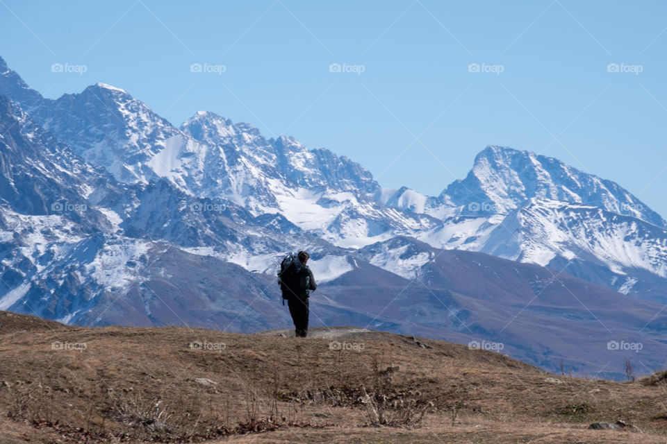 Trekking route on the beautiful mountain in Georgia 