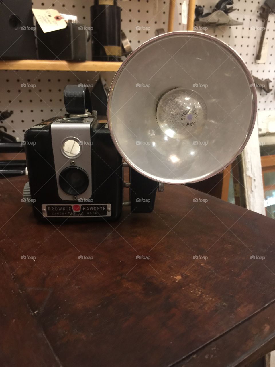 Vintage camera with old flash