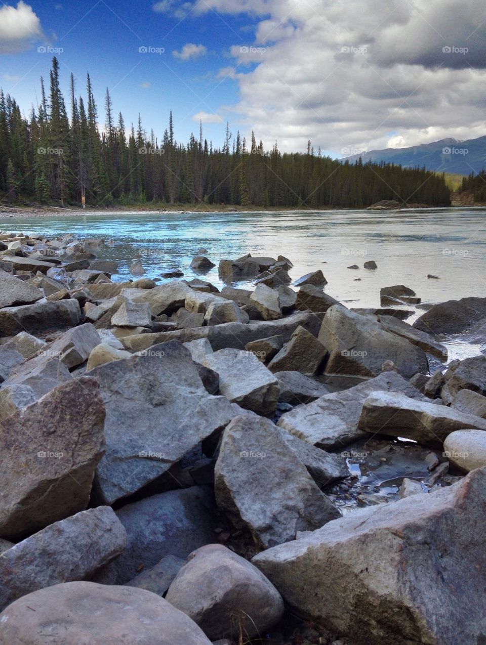 View of a rock near the lake