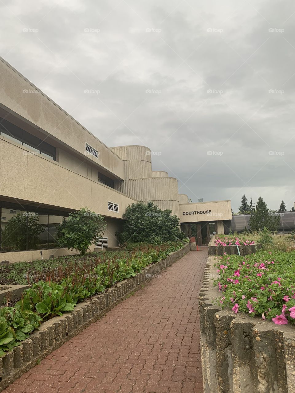 Provincial courthouse on a rainy day