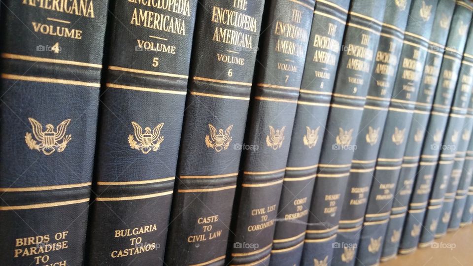 Row of Encyclopedias. Encyclopedias on a shelf